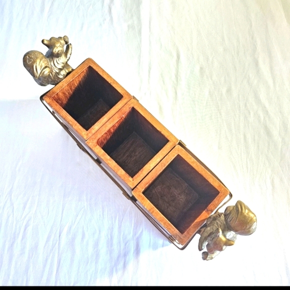 Unique Fall Decorative Wooden Cutlery Table Organizer with Brass Squirrel Holder - Picture 5 of 12